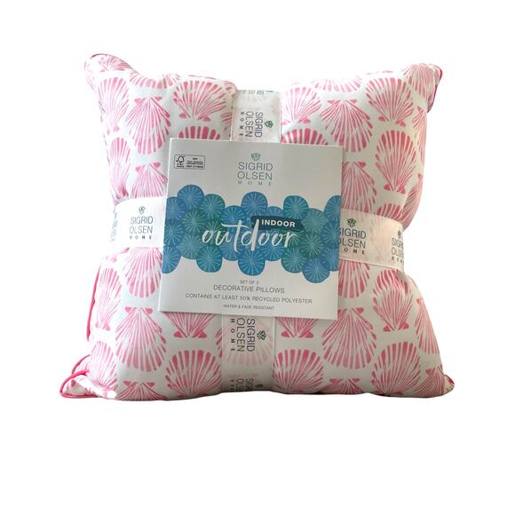 Sigrid Olsen Pink Seashell Indoor Outdoor Pillows 18x18 2pk Coastal Decor NEW - Picture 10 of 13